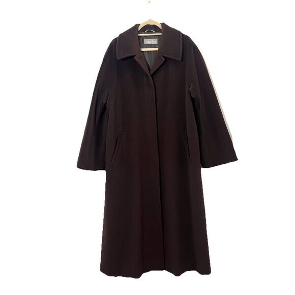 Max Mara Maxi Coat Womens 12 Virgin Wool Long Chocolate Brown